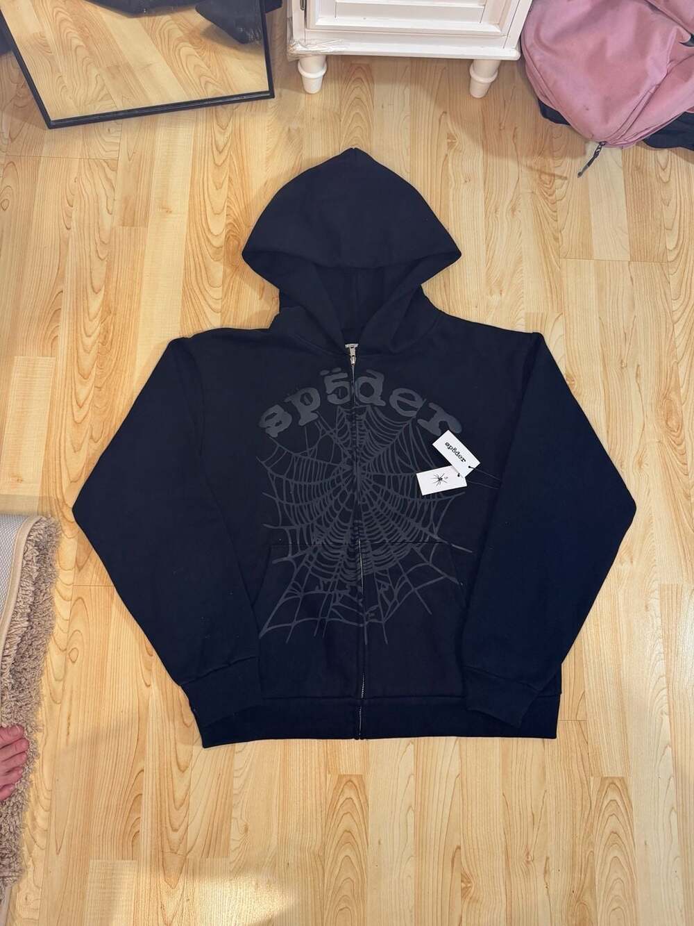 Sp5der OG Web Full Zip Hoodie in Black